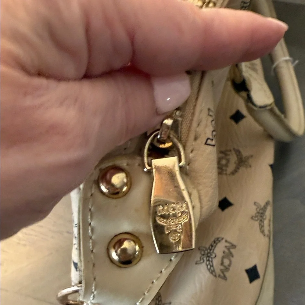 MCM Cream and Tan Satchel